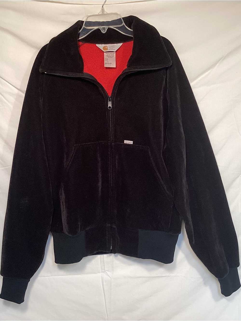 Carhartt Vintage Black Velour Zip Jacket with Red Interior Women’s Size Medium